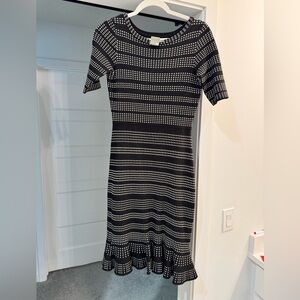 Taylor Black and White Patterned Midi Dress